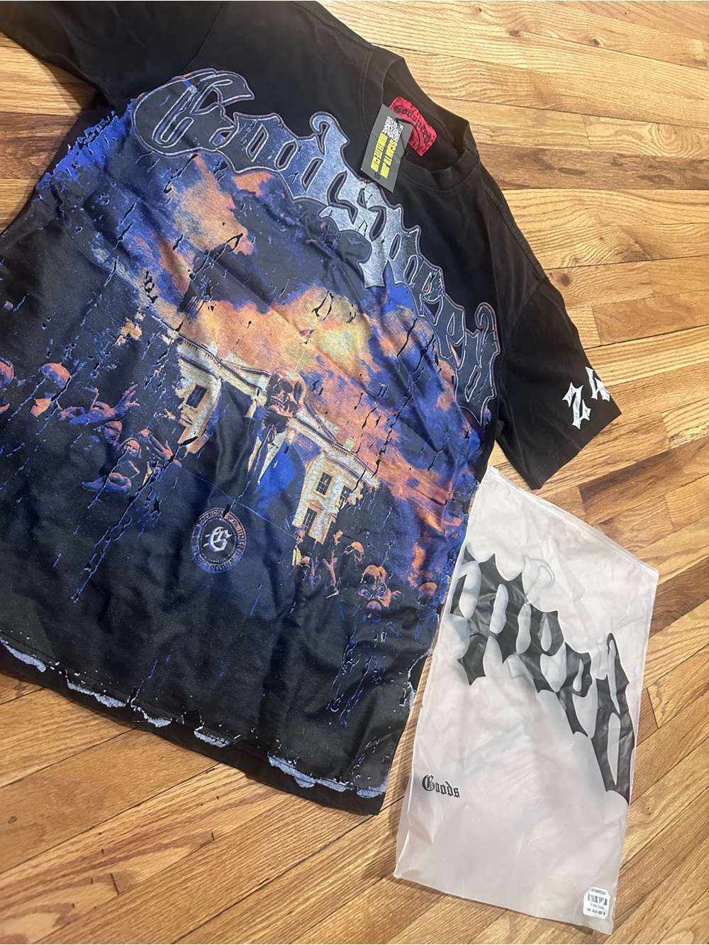 Black Graphic Short Sleeve Tee with Sunset Print